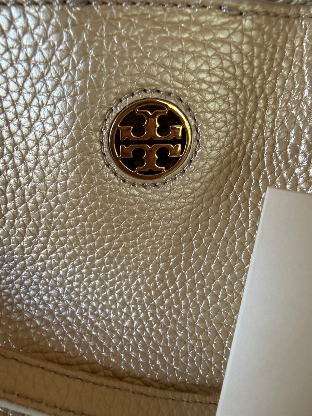 Brand new!!! Tory Burch Metallic Champagne Pebbled Leather Tote - Picture 2 of 11